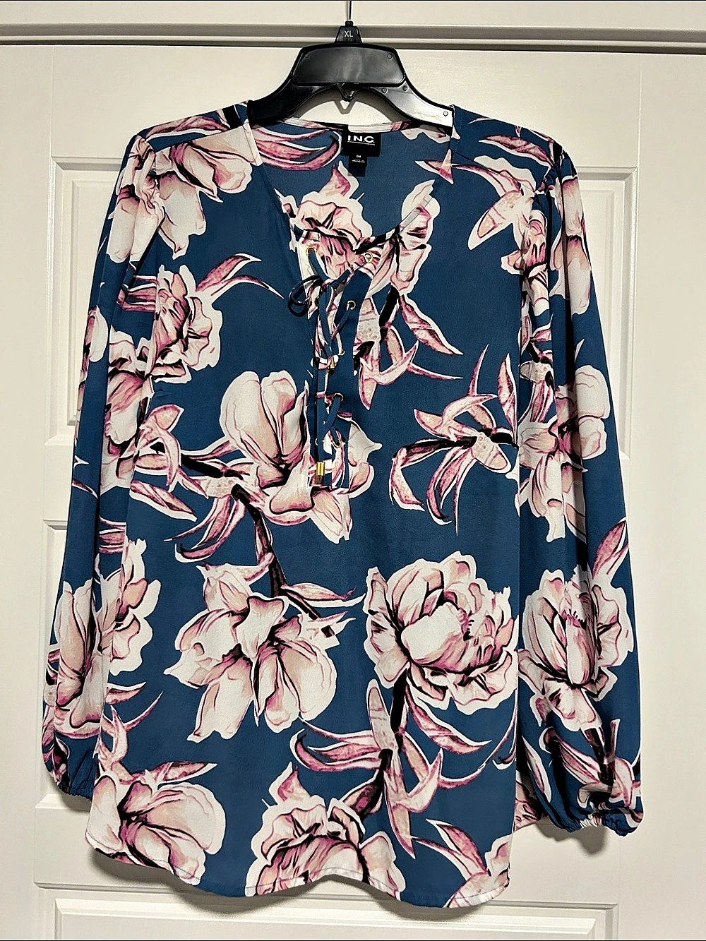 INC International Concepts Long Sleeve Floral Blouse in Blue & Pink Size 0X